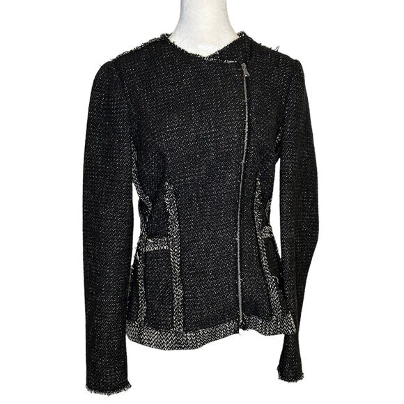 Rebecca Taylor black & cream knit zip-up jacket size 6 - Picture 1 of 12